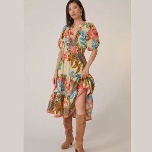 Anthropology Conditions Apply Flora Midi Dress Puff Sleeve - NEW